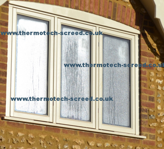 Heavy condensation on windows due to poor ventilation and drying practices in construction prior to screeding. This excess moisture will, in turn, inhibit the drying of the liquid floor screed.