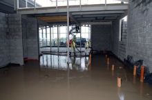Liquid screed floor, prior to dappling, of a new fast food outlet under construction.